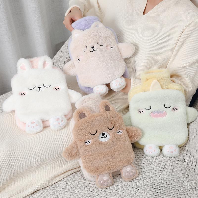Plush Hand Warmer: Cozy, Explosion-Proof Hot Water Bottle with Washable Cover for Autumn & Winter.