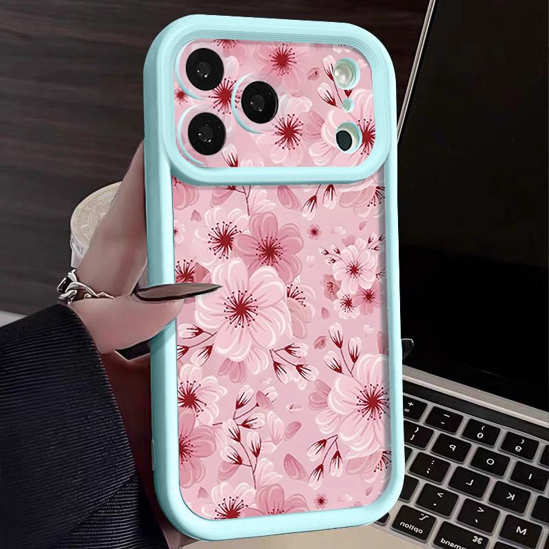 Full Screen Peach Blossoms Floral Case For iPhone 17 Pro Max Funda Shockproof Bumper Cover For iPhone 16 Pro Max 15 14 13 12 11 Air 16E