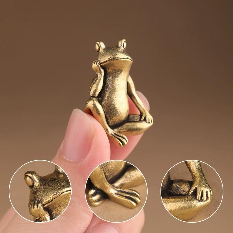 Brass Thinking Frog Figurine Vintage Frog Animal Copper Statue Ornaments Office Home Decoration Desktop Ornaments Crafts