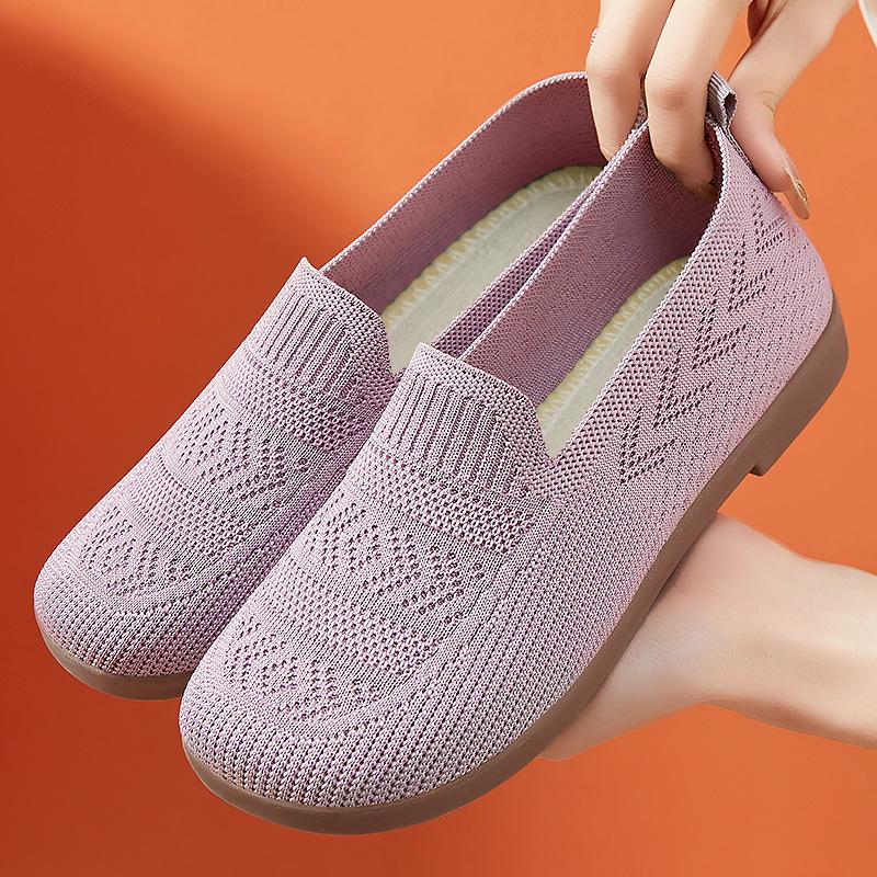 Spring Old Beijing Cloth Shoes Women's Mesh Shoes Breathable Flat Bottom Lightweight One Pedal Hollow Mesh Shoes the Elderly Mother Shoes