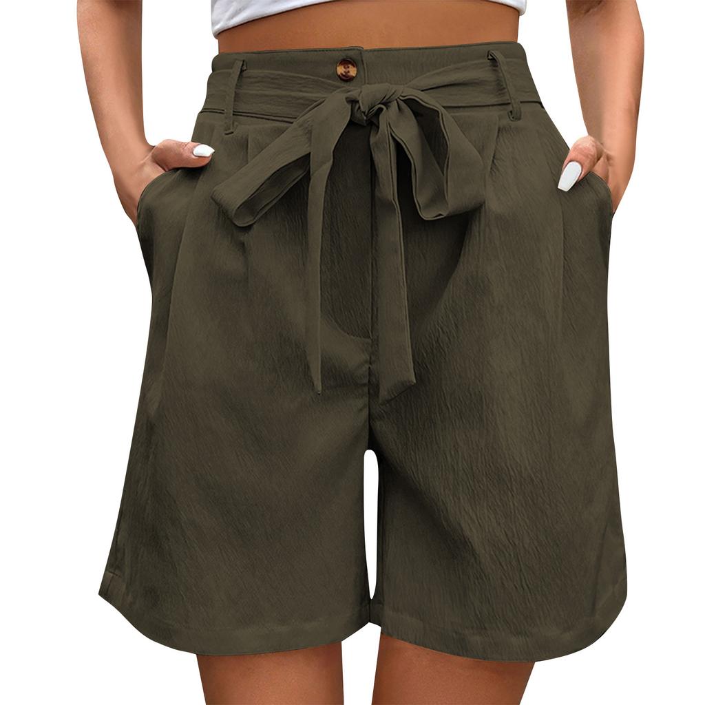 Women's Casual Pants Children's Tie Elastic Waist Solid Color Five-minute Pants Wide-leg Shorts