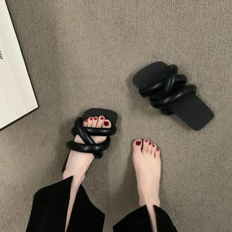 Новые женские туфли, модные, квадратный носок, ретро, повседневные, с плоской подошвой, пляжные тапочки, обувь для женщин, Zapatos De Mujer 2024