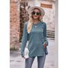 Autumn and Winter Women's Blouse Solid Color Round Neck Pit Stripes Abrasion Slit Fashion Button Long Sleeve Tops