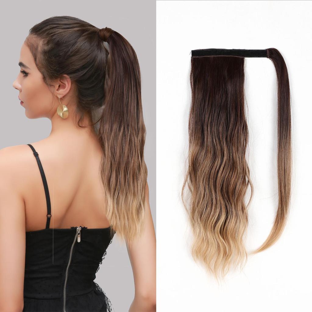 EASIHAIR Long Wavy Curly Wrap Around Clip In Ponytail Hair Extension Synthetic Pony Tail Fake Hair Brown Blonde False Afro Hairpieces Wig