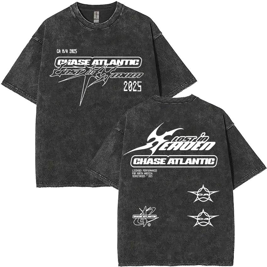 Chase Atlantic Lost In Europe and UK Tour 2025 Album Vintage Washed T Shirts Men Hip Hop Gothic Short Sleeve T-shirts Streetwear