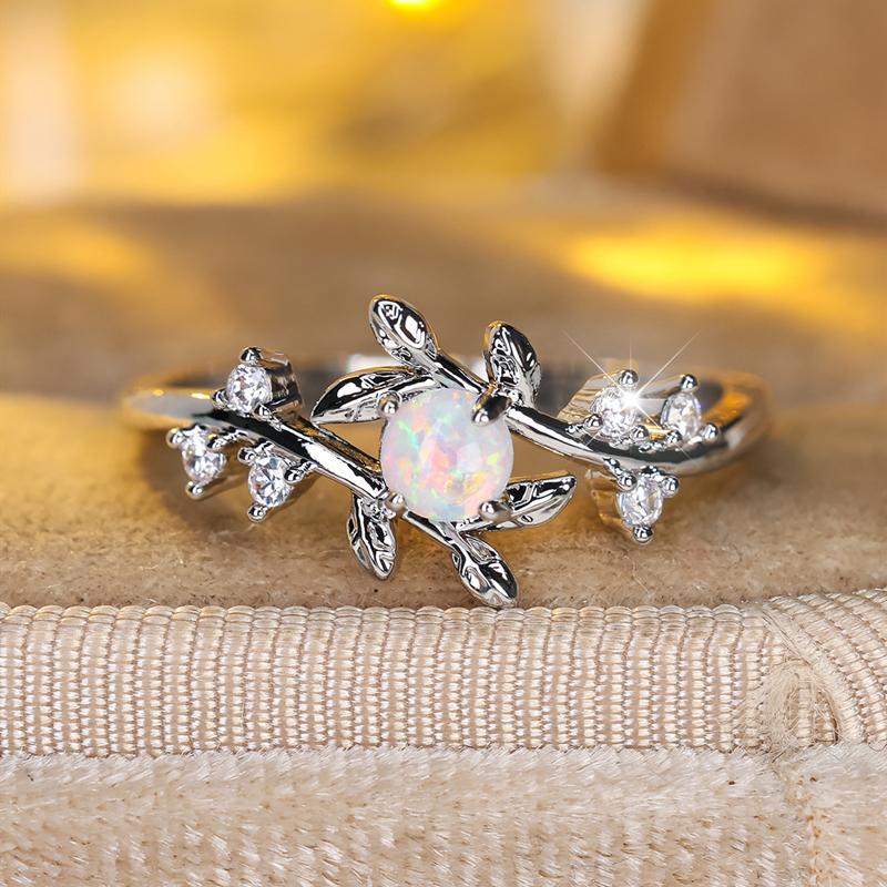 Нежные маленькие круглые белые опаловые ветки деревьев листья кольца для женщин серебряные обручальные кольца ювелирные подарки