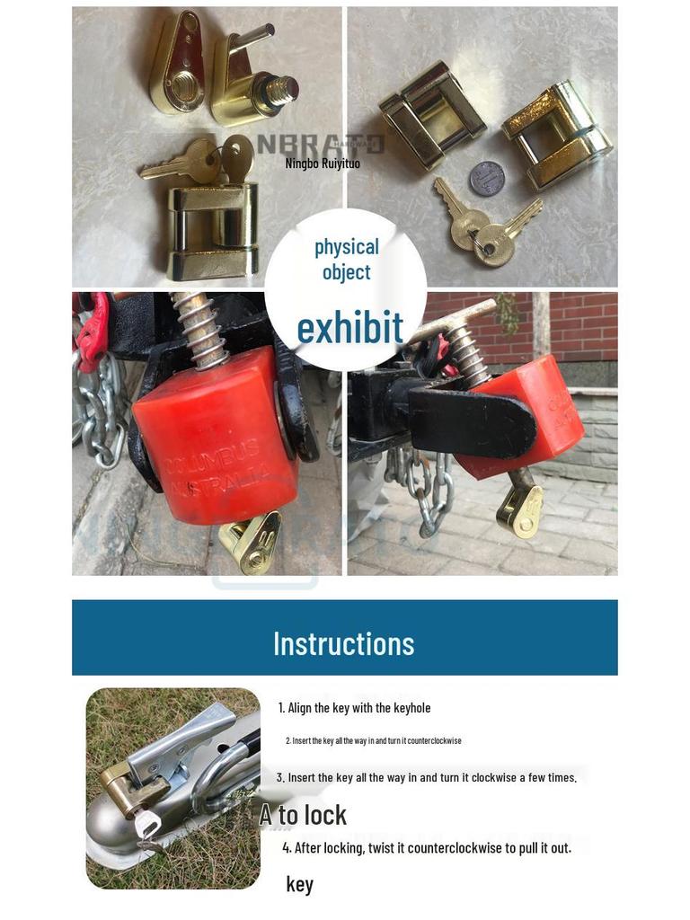 Gold 1/4" Copper Plated Tow Hitch and Coupler Lock for Trailers and RVs