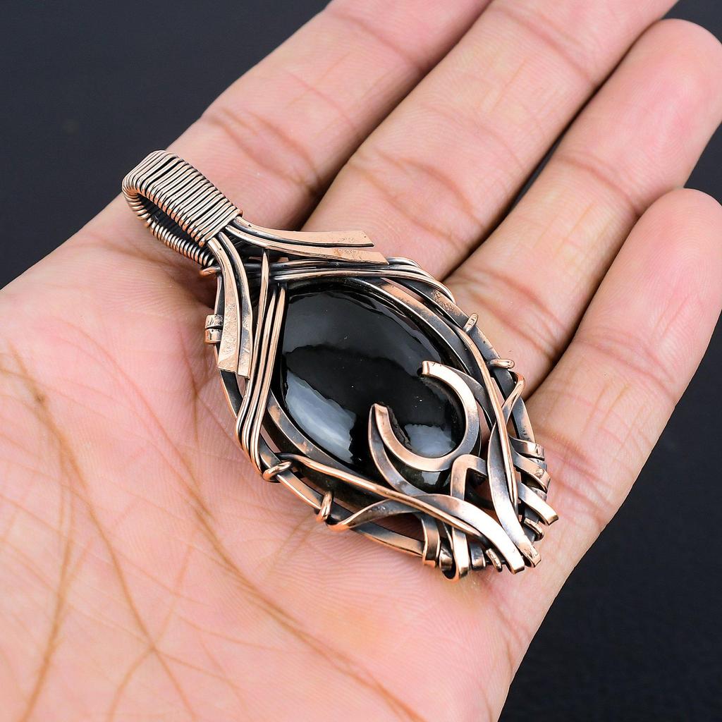 Black Onyx Jewelry, 999 Copper Wire Wrapped Pendant Handmade Gemstone Jewelry, Gifts For Wife Brand New Pendant