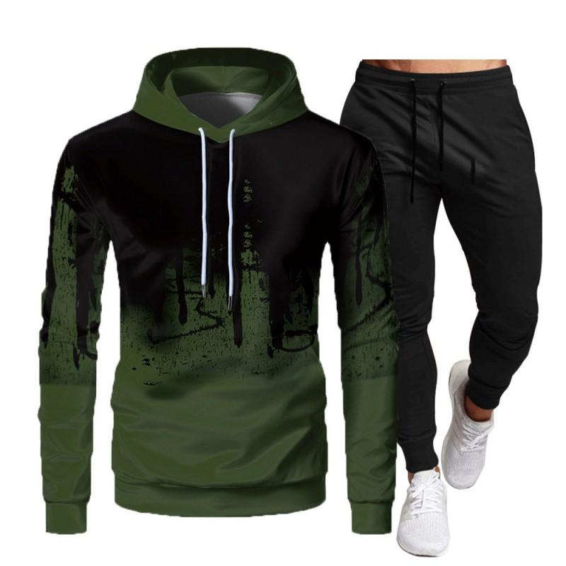 Mens Casual Sport Hoodie Pants Set 3D Printed Long Sleeve Top Joggers Outfit