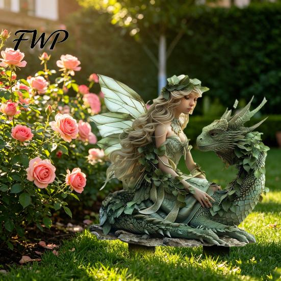 Garden Stake Fairy Dragon Stake, Fantasy Yard Art Outdoor Scale Ornament on Decoration for Planter Flower Bed Lawn with Wings