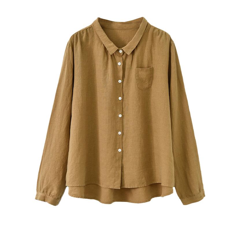 Cotton and linen women's clothing 1116 early autumn new long-sleeved linen shirt women's loose retro shirt temperament versatile top