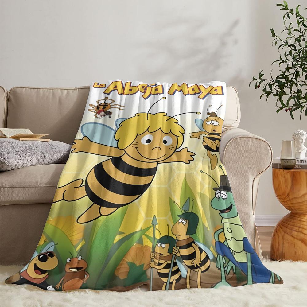 GUOYU Blanket MMaya The Bee With Flowers Throw Soft Flannel Throw Summer Blanket Lightweight Cozy Nap Blanket for Sofa Bed Travel