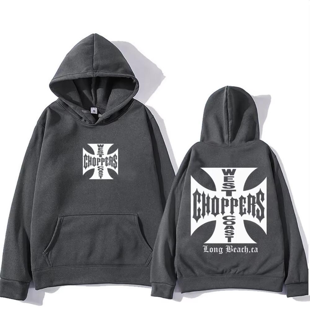 2026 Новый унисекс худи West Coast Choppers Осень Зима Уличная одежда Крест Двусторонний принт Худи с капюшоном для байкера