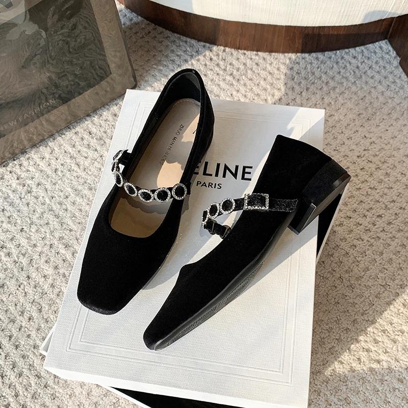 Весенние женские туфли Мэри Джейн с квадратным носком, модные повседневные туфли с кристаллами и пряжкой для выпускного вечера