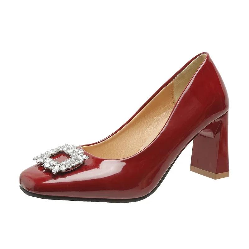 Женские туфли класса люкс Crystal Marie Janes, весенние туфли на высоком каблуке, новые модные туфли-лодочки 2024 года, дизайнерские женские туфли с квадратным носком Zapatos Shallow