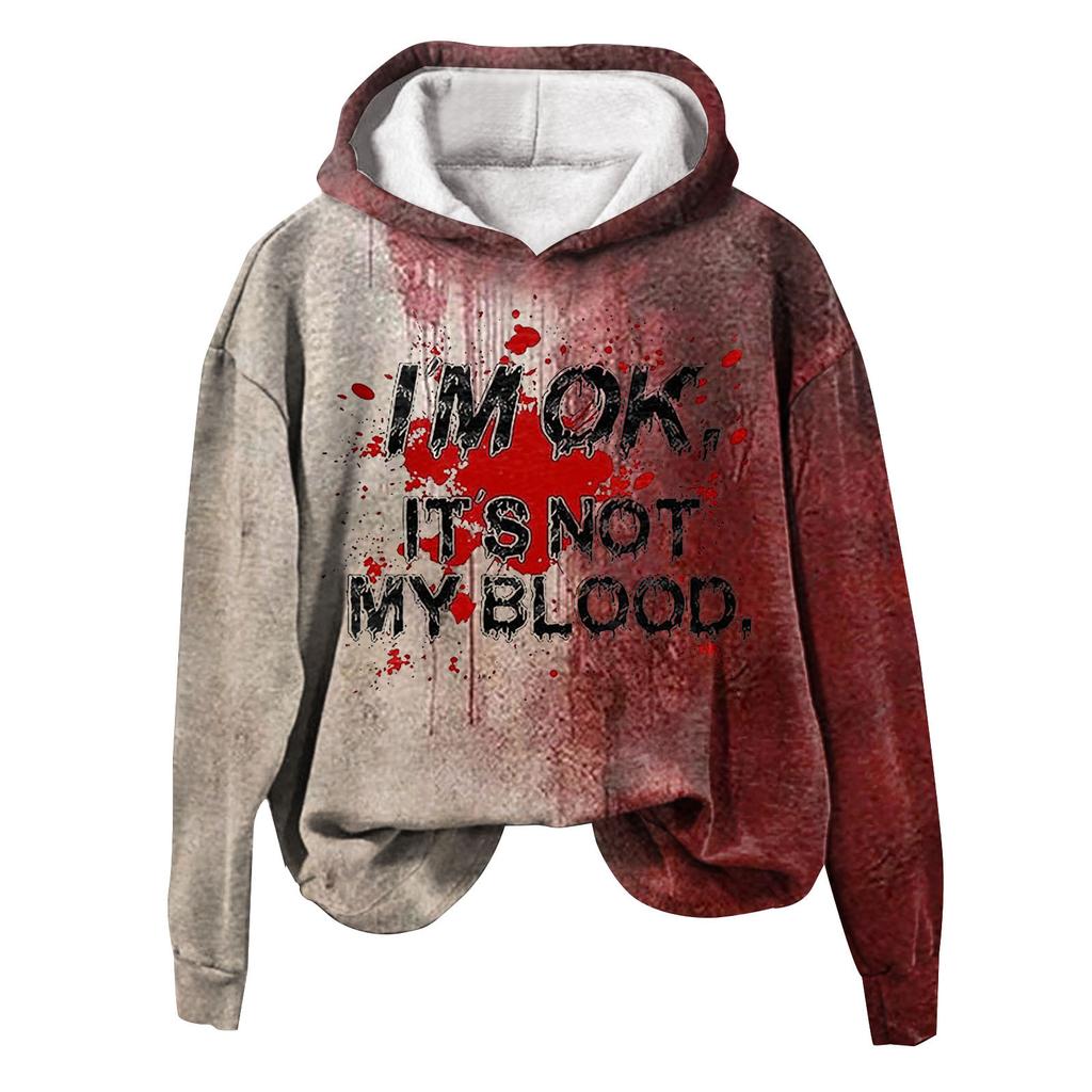 Halloween New European And American Women'S Clothing Autumn And Winter Shoulder Sweater 3D Letter Printing Hooded Sweater