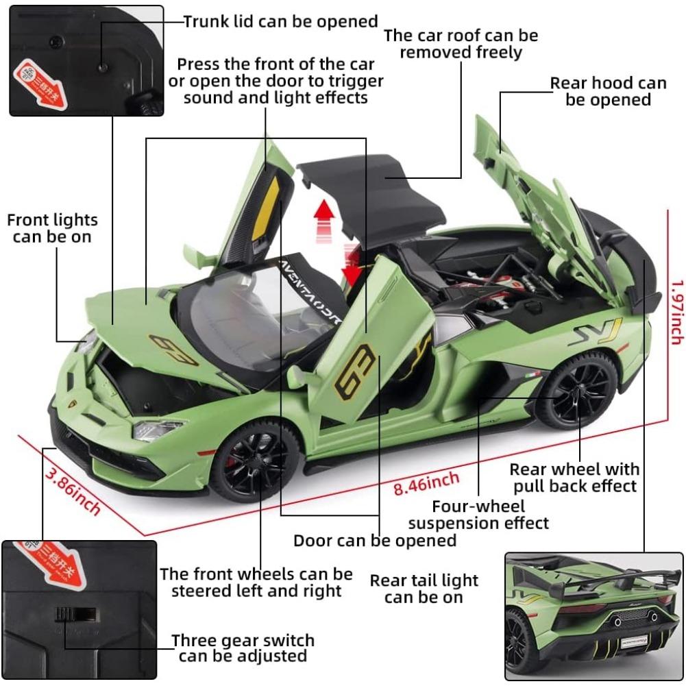 1/24 спортивный автомобиль Lambo SVJ 63, литой металлический автомобиль, игрушки, модели автомобилей со съемной крышей, звуковой подсветкой и откатом назад для детей от 3 лет и старше
