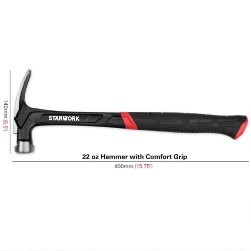 STARWORK TRUE MECHANIC? 22oz One-Piece Nail Puller, Rip Claw Hammer, Ergonomic Handle, Professional Woodworking Hammer