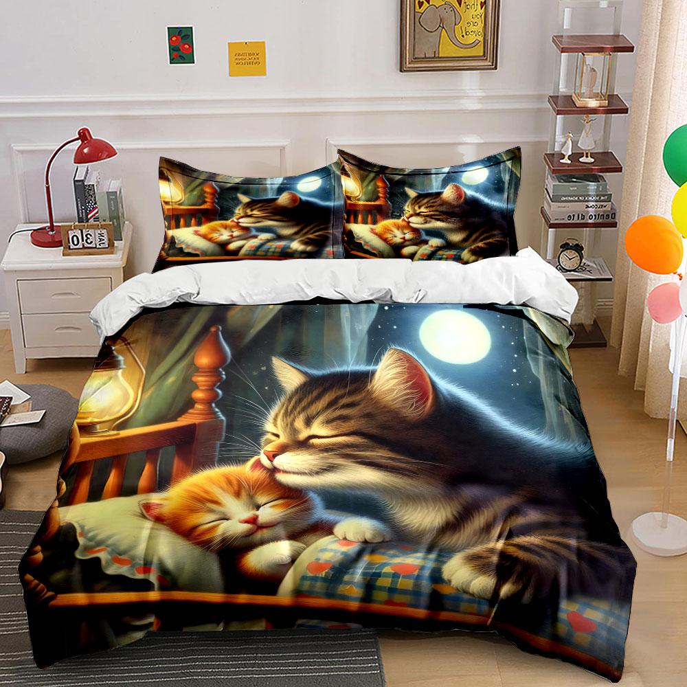 Whiskered dreams under moonlight. Bedding sets Duvet covers Pillowcases(1* Duvet Cover 2* Pillowcases without duvet insert)