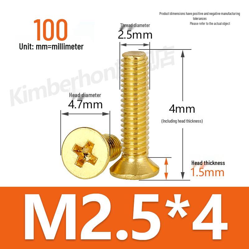 Машинные винты с потайной головкой под крестовый шлиц из меди, размеры M2–M4, длина 6/8/10/12 мм