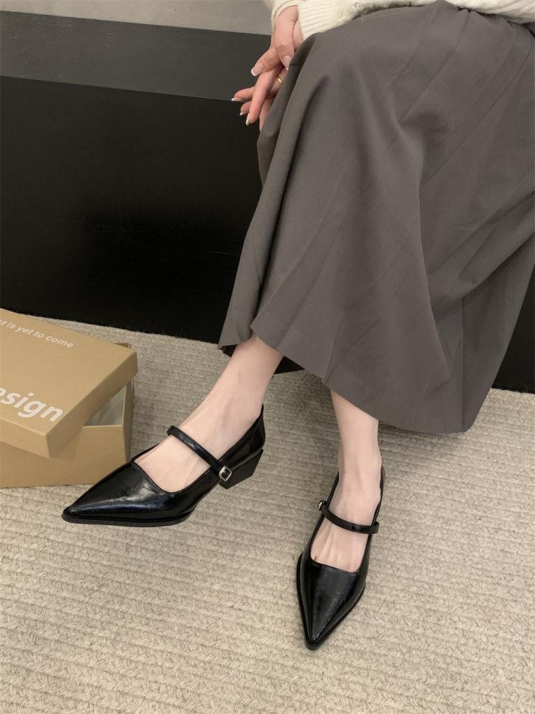 Туфли Мэри Джейн в стиле ретро на толстом каблуке, женские, модные, с острым носком, женские, удобные, офисные туфли-лодочки