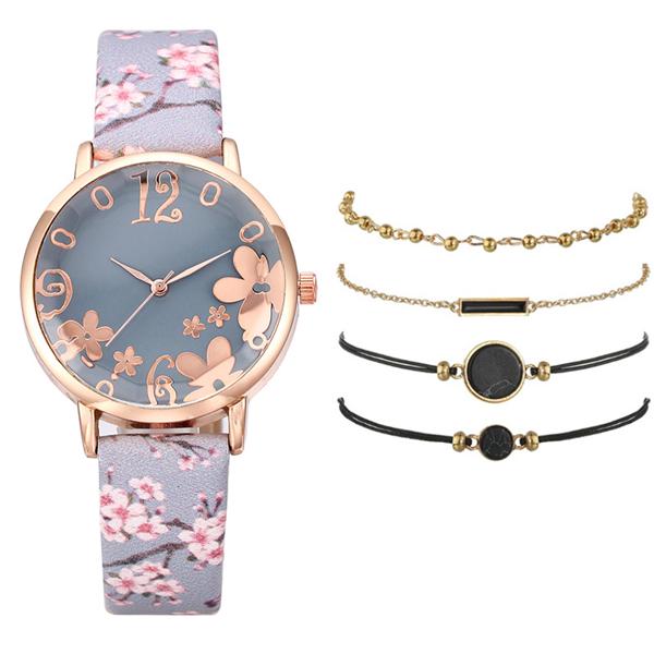 Women Creative Flower Watches Ladies Fashion Casual Leather Quartz Wristwatches Gift Clock
