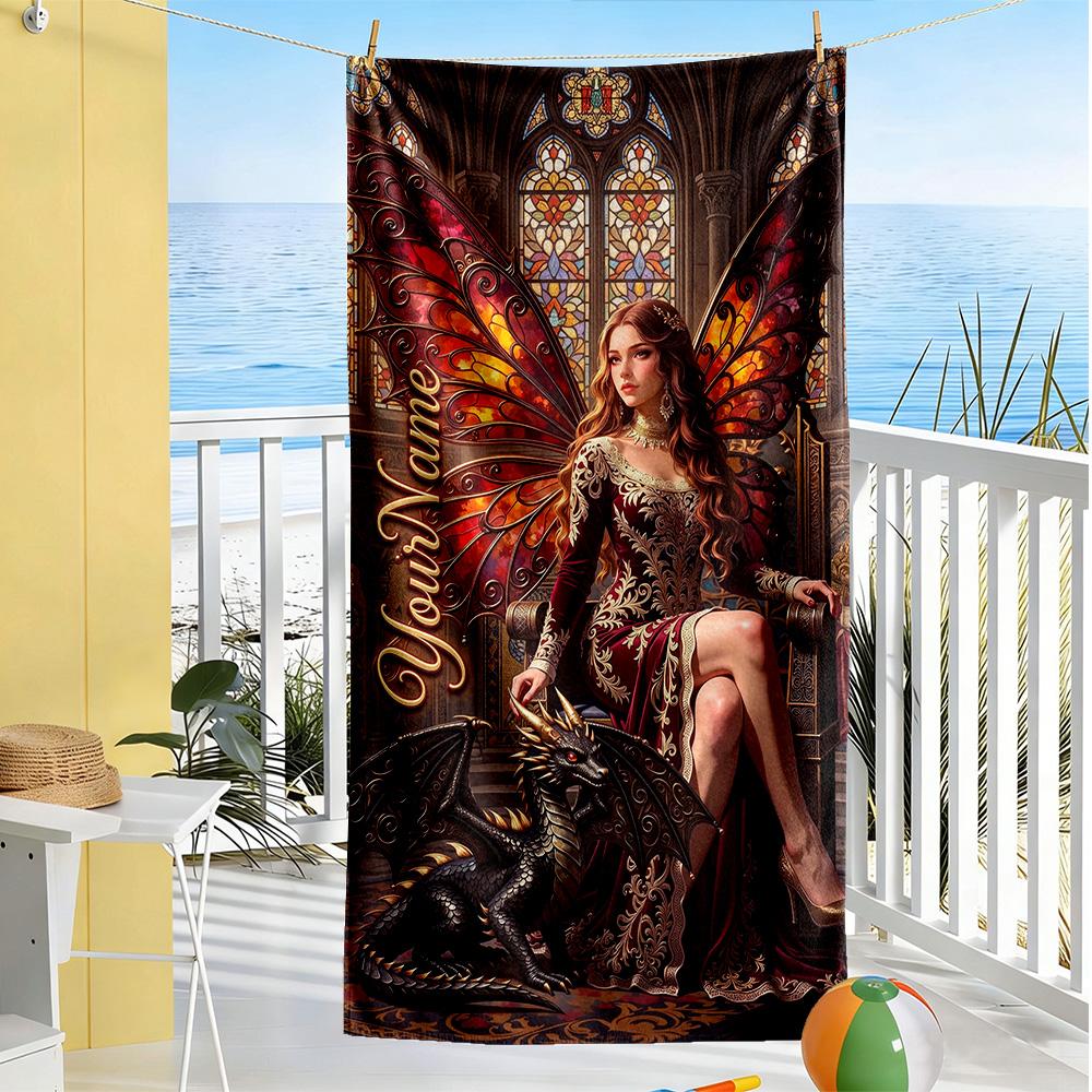 Gothic Illustrations Customized Name Beach Towel Soft Durable Quick-Dry Ideal for Travel Outdoor Swim Pool Yoga Surf Camping Hiking Gym Gift Holiday