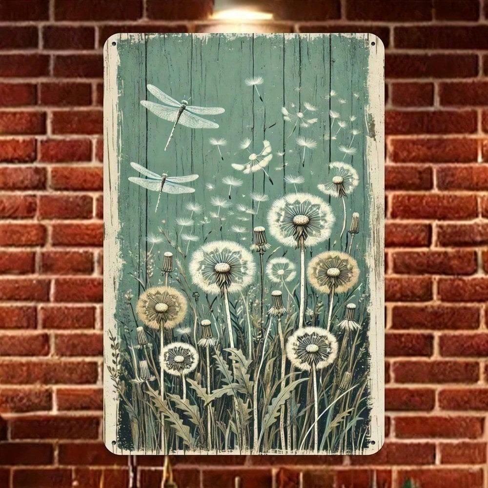 Винтажная металлическая табличка с одуванчиком 8x12, Рустикальное настенное искусство в стиле farmhouse, Ретро ботанический декор для дома, кухни, сада, бара, офиса