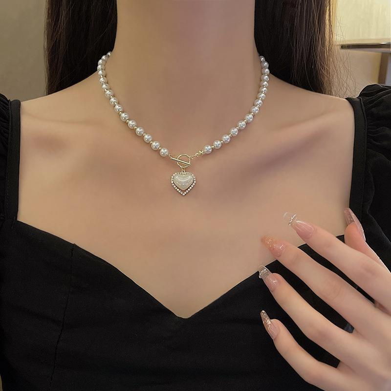 Винтажное французское жемчужное ожерелье Love для женщин, цепочка на ключицу из бисера в стиле Spice Girl, милые крутые украшения для личности