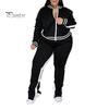 2 Pcs/Set Women Jogging Suit Plus Size Zip-up Long Sleeve Sweatsuit with Trousers Loose Fit Tracksuit Sports Outfit for Joggers