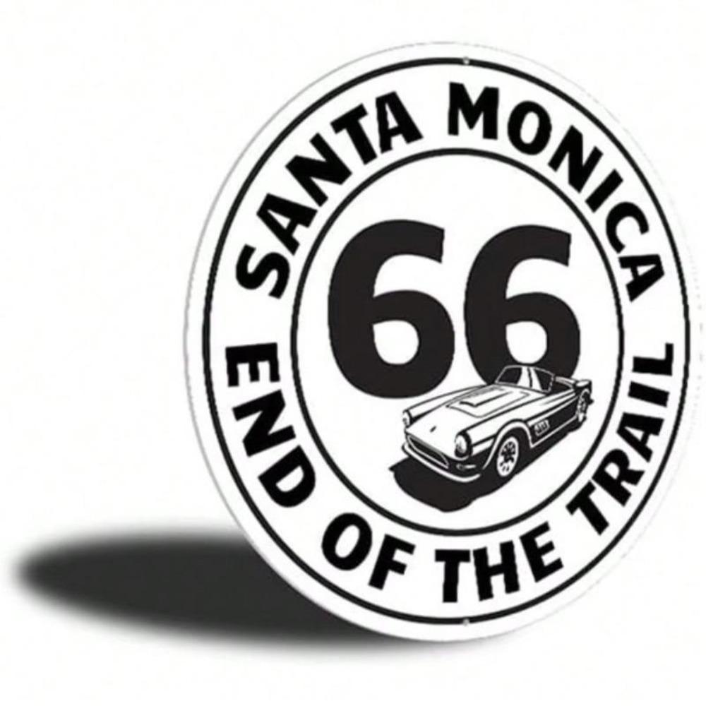 Винтажная жестяная металлическая настенная вывеска Route 66, 12-дюймовый круг, Санта-Моника