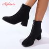 Fashion Aphixta Crystal Buckle Zipper Ankle Boots Women Big Size 43 Cow Suede Black Round Toe Heels Shoes 6cm High Heel Ankle Boot Woman