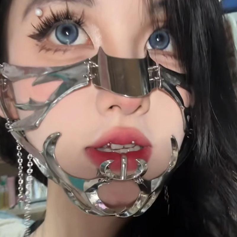 Панк-инопланетянин, приличный нос, механическая маска, косплей, подбородок, готические маски, металлическое лицо, ношение, аксессуары для вечеринки-маскарада на Хэллоуин