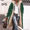 Women Winter Splicing Long Coat Hooded Long Sleeve Fleece Lining Outwear Zipper Placket Pockets Double Sided Wear Long Down Jacket