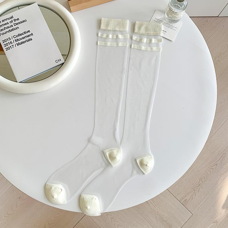 Шелковые носки с кристаллами, женские чулки, летние ультратонкие прозрачные гольфы в горошек JK для девочек, черные, белые длинные носки, чулки