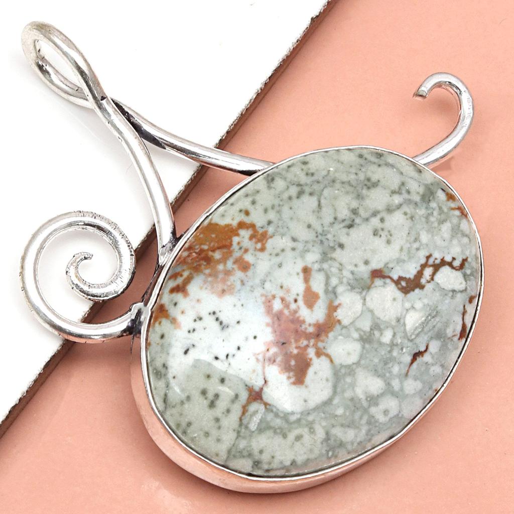 Американская яшма Драгоценный камень Ручной работы Женский Унисекс Серебряный Ювелирный Кулон 2