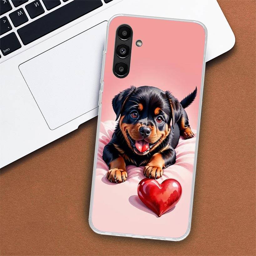 Чехол для телефона с милым сердечком щенка и собакой для Samsung Galaxy A55 A54 A53 A52 A15 A14 A13 A12 A35 A34 A33 A32 A25 A24 A23 A22 A04S A03S
