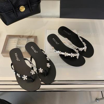 Модные шлепанцы с цветами, повседневная обувь для женщин 2025, блестящие шлепанцы, резиновые шлепанцы, роскошные желеобразные мягкие гавайские хрустальные, для отдыха, модные, сканирование