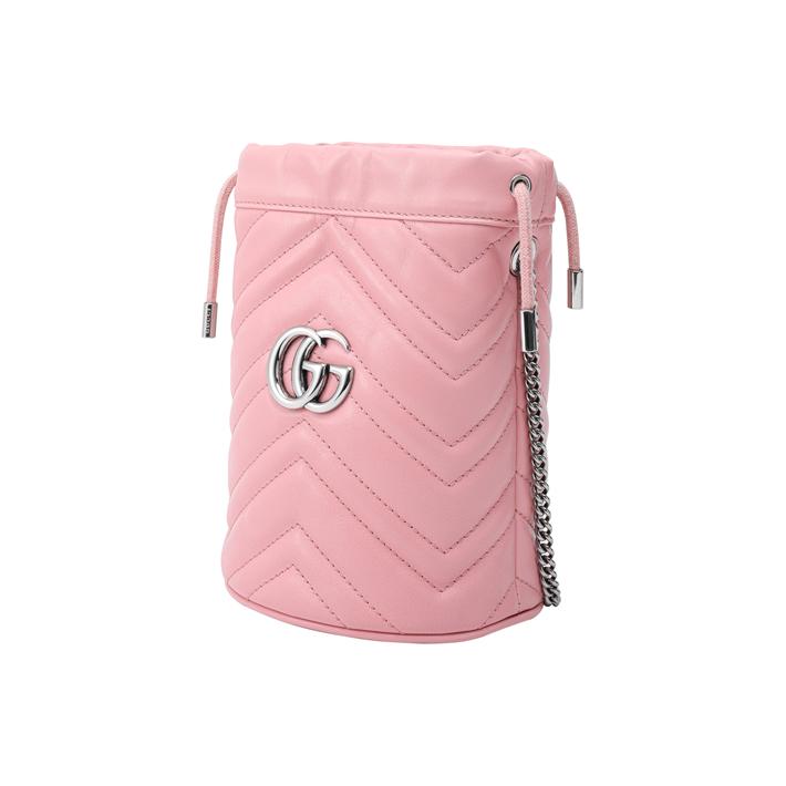 Gucci GG Marmont Pink Quilted Leather Mini Bucket Bag, Women's Drawstring Closure Crossbody Pouch for Daily Party Shopping 575163-DTDRP-5815