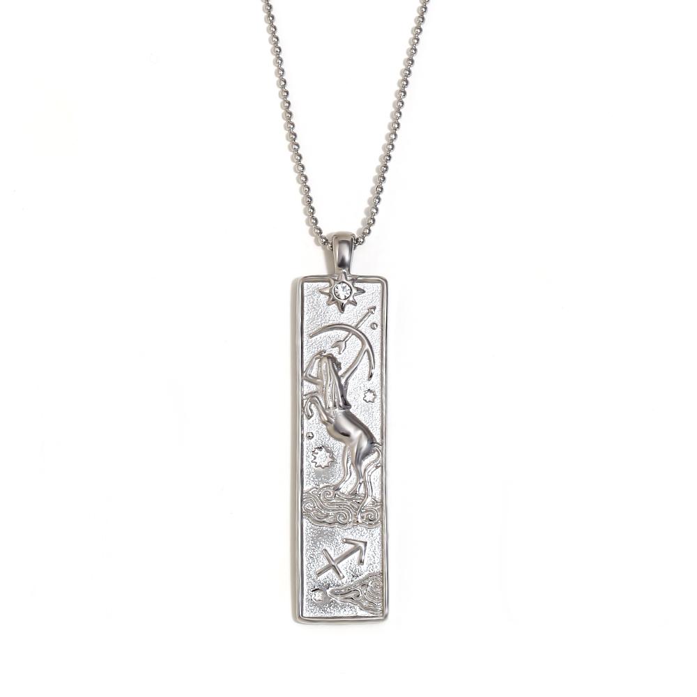 E.B.belle 18k Gold Plated Rectangle Shape 12 Constellation Pendant Necklace Stainless Steel Waterproof Fashion Women's Jewelry