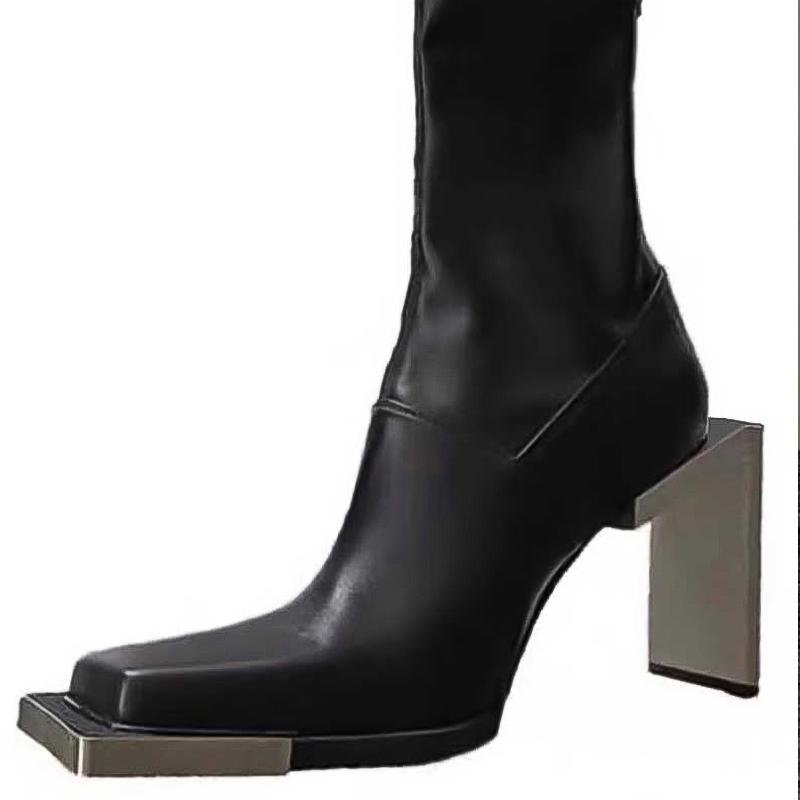 Fashion Autumn Fashion Female Metal Buckle Women Ankle Boots square head Heels Chelsea Boots Genuine Leather Ladies Short Boots
