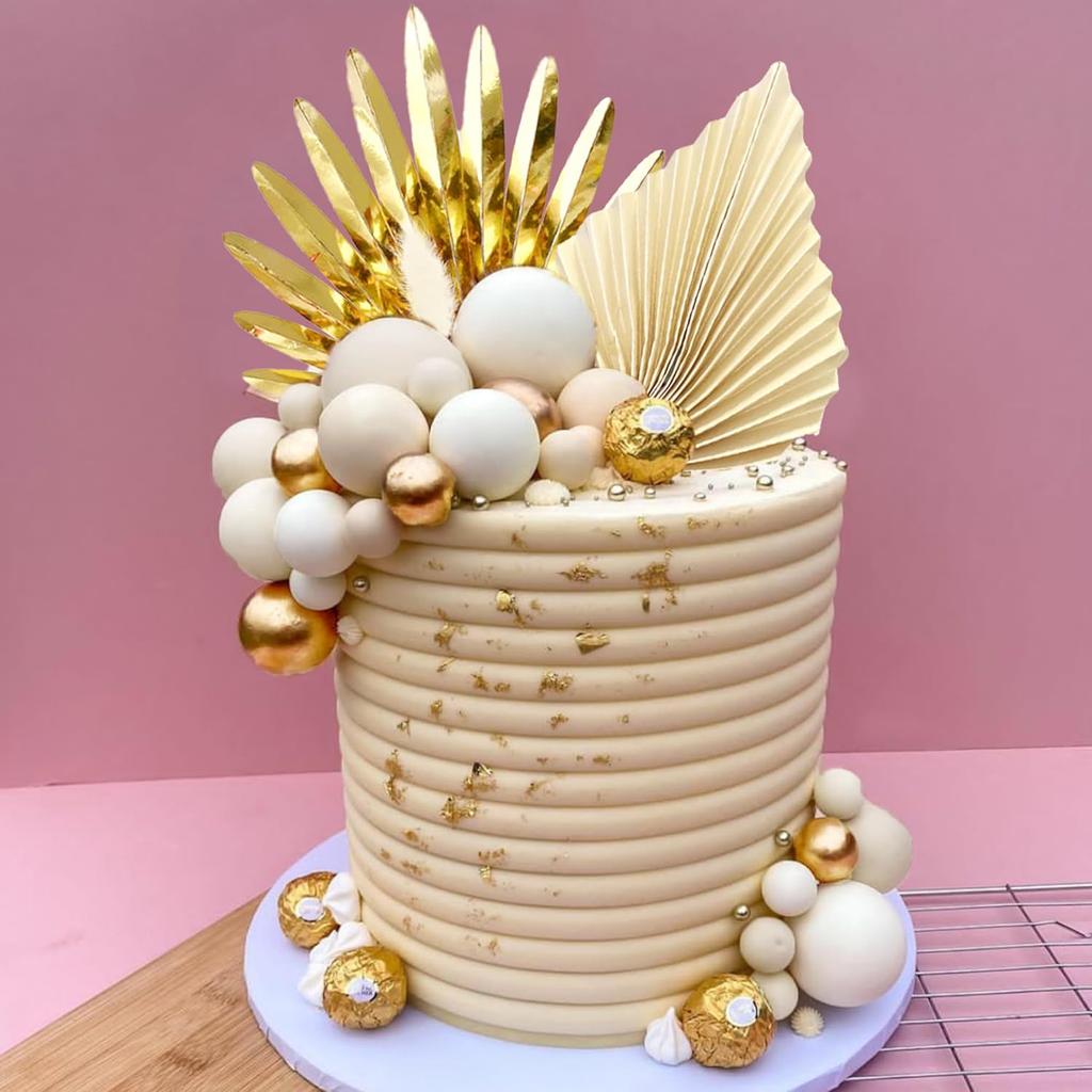 Palm Leaves Cake Decorations Balls Cake Toppers for Birthday Wedding Anniversary Baby Shower Party Supplies