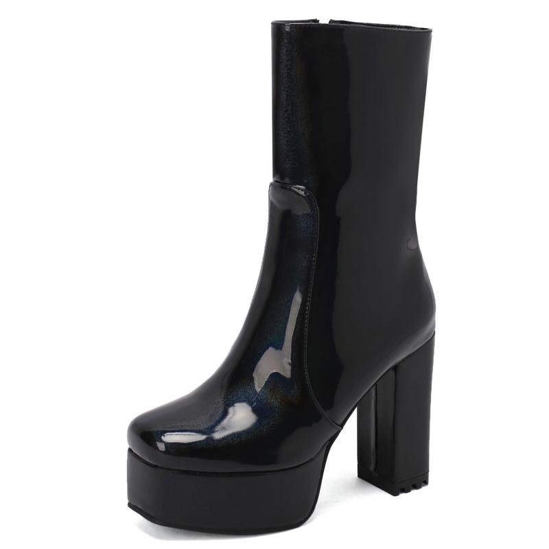 Женские полусапожки на платформе с застежкой-молнией, короткие сапоги, черные, розовые, красные, белые, на каблуке, туфли для вечеринок, женская зимняя обувь, туфли большого размера