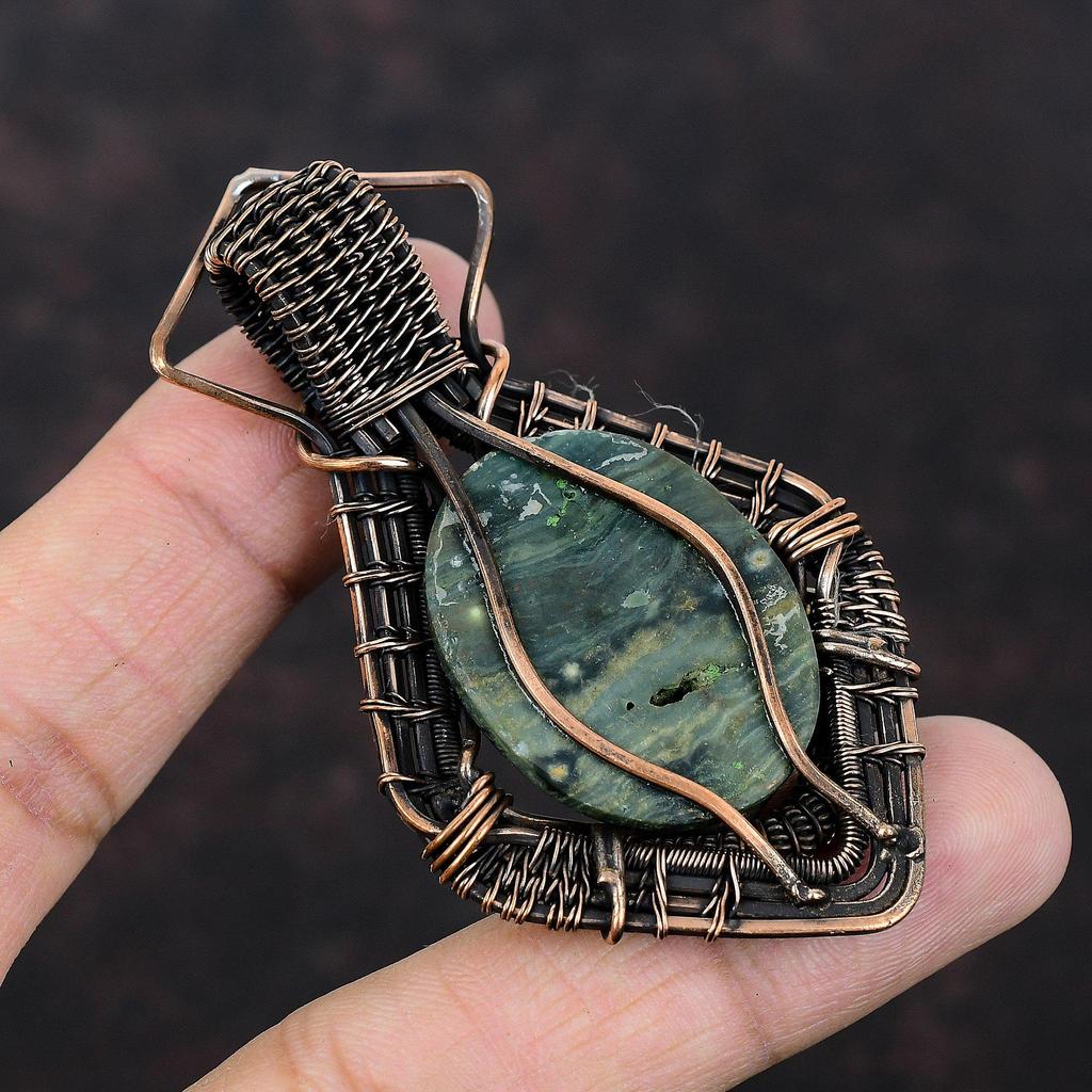 Подвеска Ocean Jasper, подвеска из медной проволоки с драгоценным камнем, потрясающая медная бижутерия, совершенно новая подвеска ручной работы, потрясающий подарок для друга