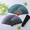Folding Stylish Business Folding Fan Folding Fan and Handkerchief Seigaiha Gradation [Osaka Choseido] Men's Fan, Style, Bag, Case, Set, (Blue-Green)