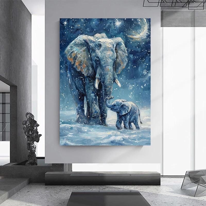 Дикая природа Два оленя Слон Лебедь Кит Настенное искусство Холст Масло Живопись Постеры и Принты Настенные картины для гостиной Домашний декор