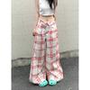 Kumikumi Retro Design Plaid Two-Button Casual Pants Women's Autumn Easiest for Match High Waist Loose Loose Pants