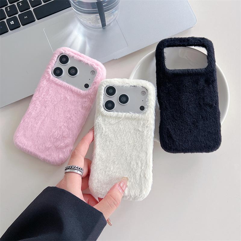 Зимний теплый однотонный пушистый плюшевый чехол для телефона iPhone 17 Air 16 15 14 13 Pro Max Ударопрочный защитный чехол