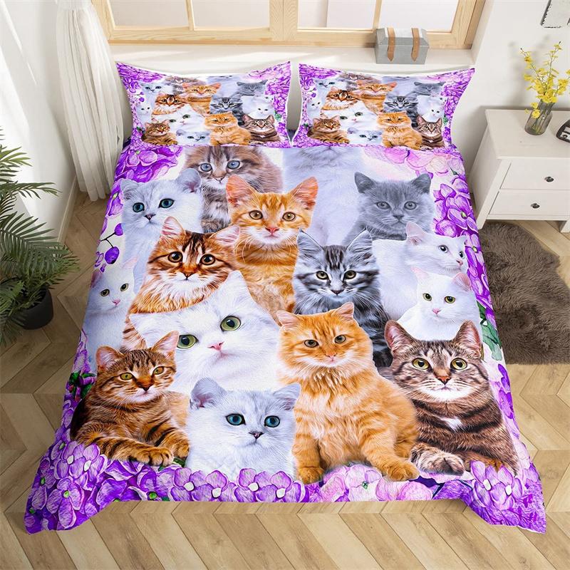 Детский комплект постельного белья с изображением кошек, двухспальный комплект постельного белья с 3D-изображением животных из мультфильма, микрофибра, милый чехол для питомца, для девочек и мальчиков, любителей кошек