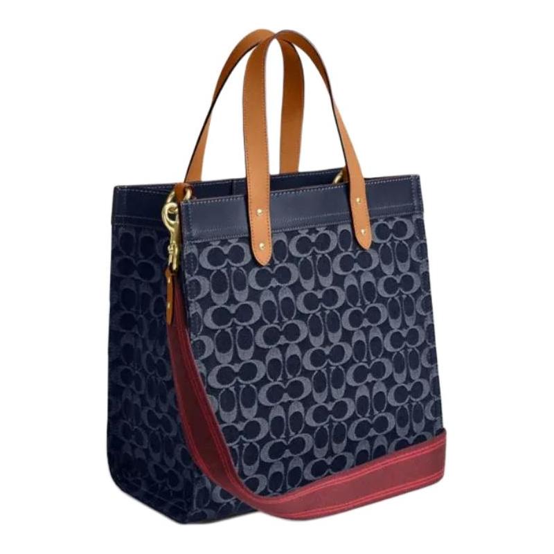 COACH Field 30 Removable Shoulder Strap Fabric Tote Bag TYote Bag Shopping Bag Shoulder Crossbody Bag Large Women's Denim Blue